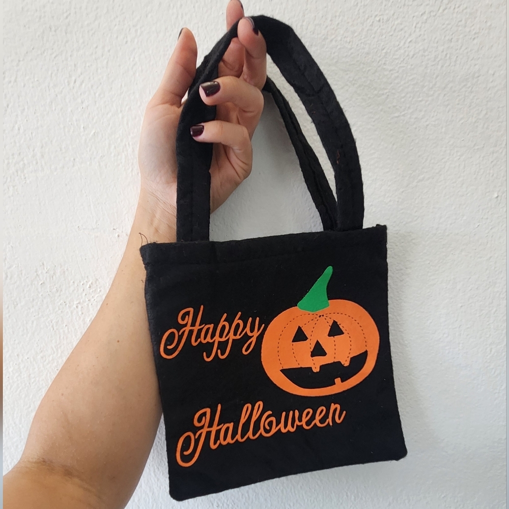 Halloween Pumpkin Black Tote Bag Happy Hallowee